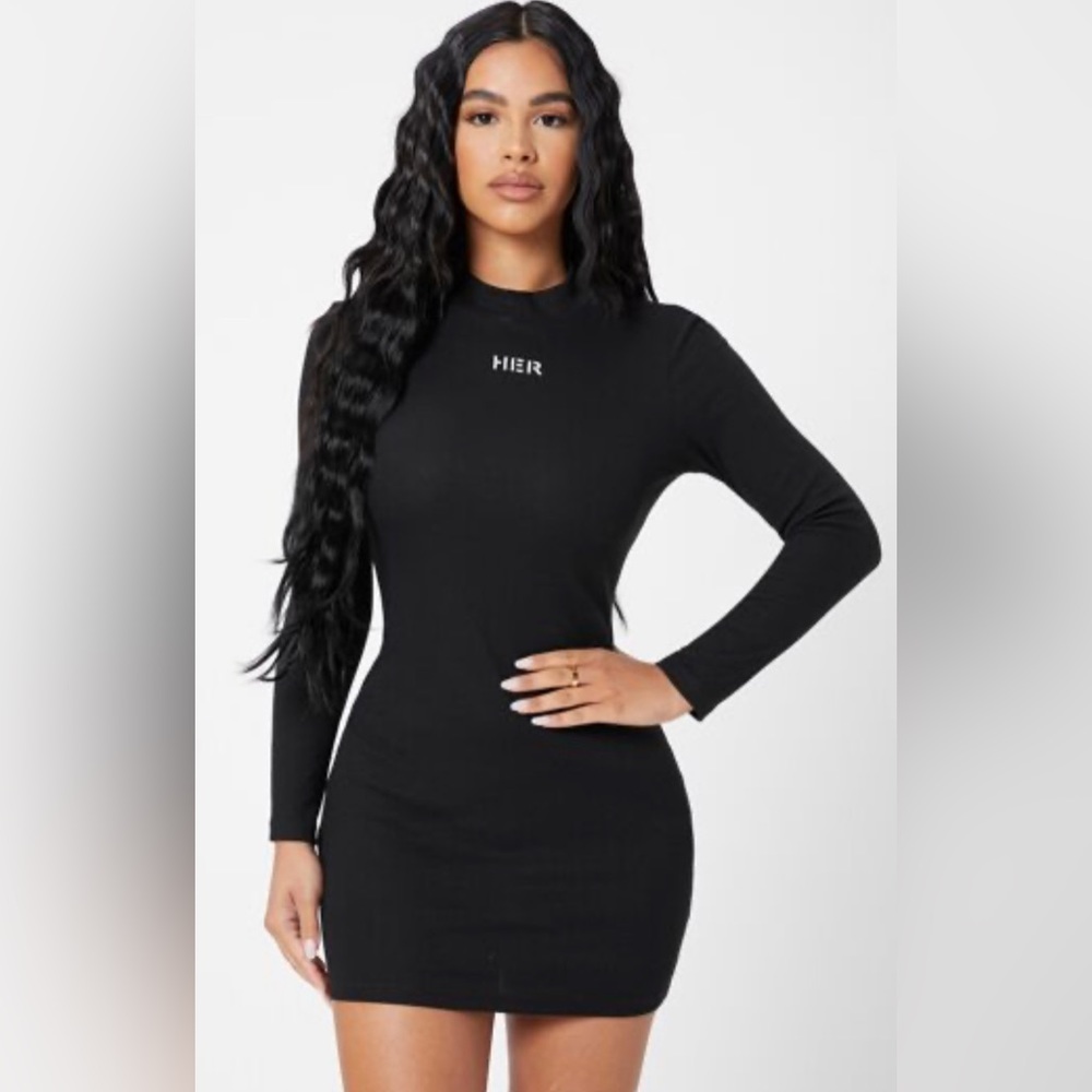 SHEIN PETITE Letter Graphic Mock Neck Bodycon Dress